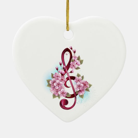 Muziektekiemen met Sakura bloemen Keramisch Ornament (Achterkant)