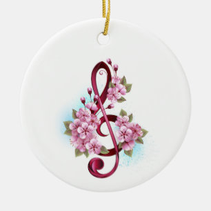 Muziektekiemen met Sakura bloemen Keramisch Ornament