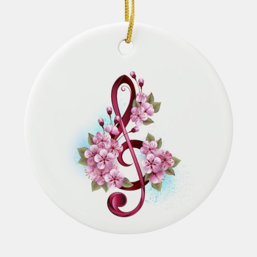 Muziektekiemen met Sakura bloemen Keramisch Ornament (Voorkant)