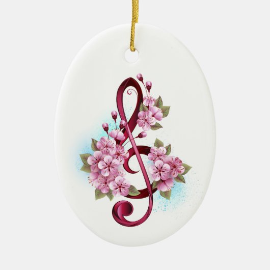 Muziektekiemen met Sakura bloemen Keramisch Ornament (Voorkant)