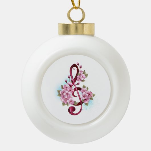 Muziektekiemen met Sakura bloemen Keramische Bal Ornament (Voorkant)