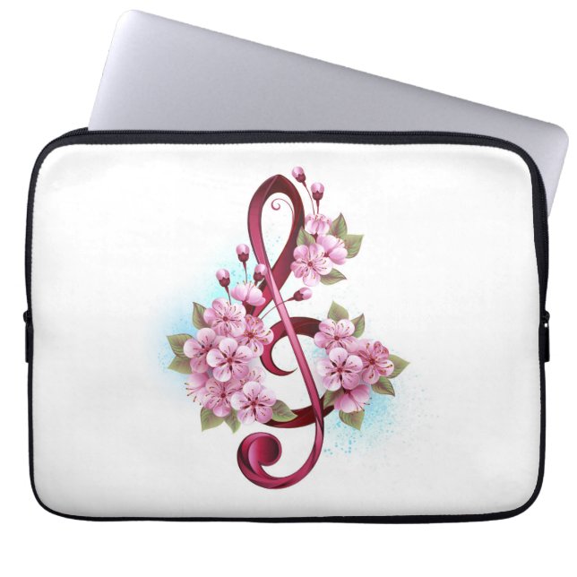 Muziektekiemen met Sakura bloemen Laptop Sleeve (Voorkant)