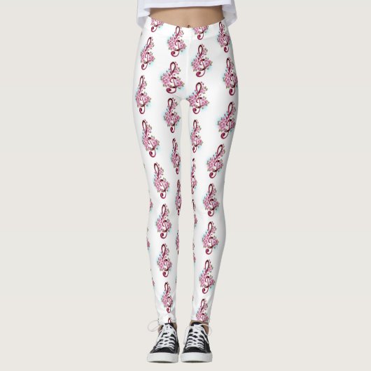 Muziektekiemen met Sakura bloemen Leggings (Voorkant)