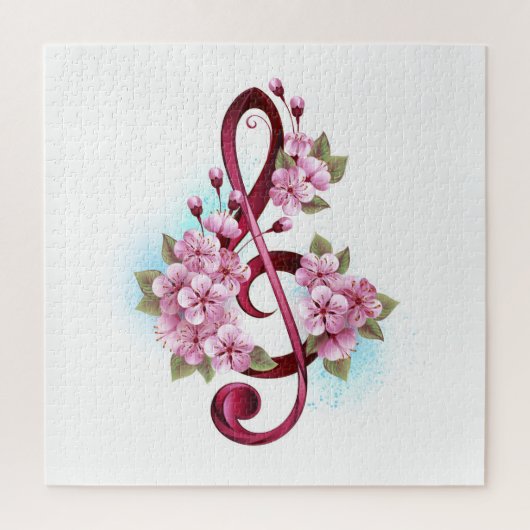 Muziektekiemen met Sakura bloemen Legpuzzel (Verticaal)