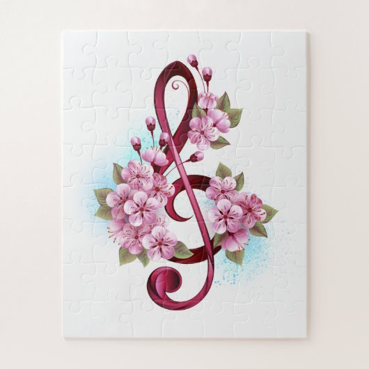 Muziektekiemen met Sakura bloemen Legpuzzel (Verticaal)