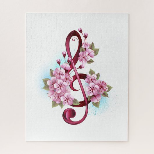 Muziektekiemen met Sakura bloemen Legpuzzel (Verticaal)