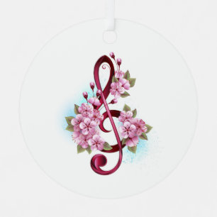 Muziektekiemen met Sakura bloemen Metalen Ornament