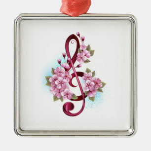Muziektekiemen met Sakura bloemen Metalen Ornament