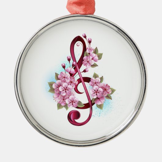 Muziektekiemen met Sakura bloemen Metalen Ornament (Voorkant)
