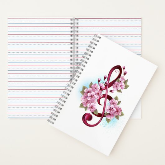 Muziektekiemen met Sakura bloemen Notitieboek (Binnen)