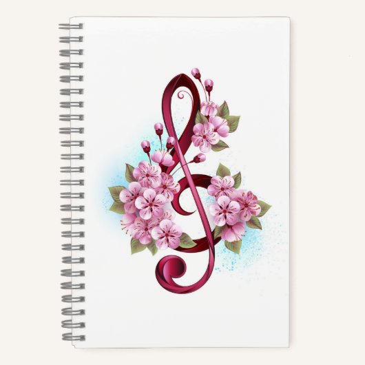 Muziektekiemen met Sakura bloemen Notitieboek (Voorkant)