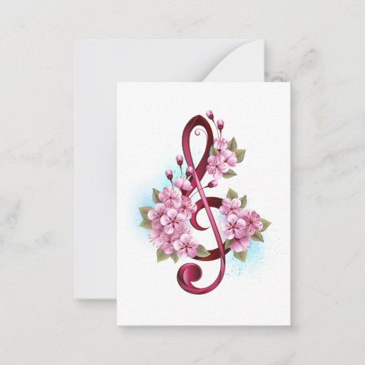 Muziektekiemen met Sakura bloemen Notitiekaartje (Voorkant)