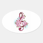Muziektekiemen met Sakura bloemen Ovale Sticker (Voorkant)