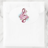 Muziektekiemen met Sakura bloemen Ovale Sticker (Tas)