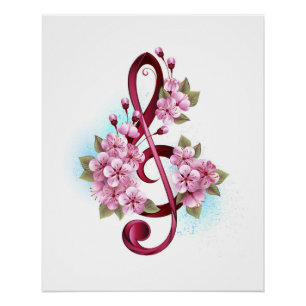 Muziektekiemen met Sakura bloemen Perfect Poster