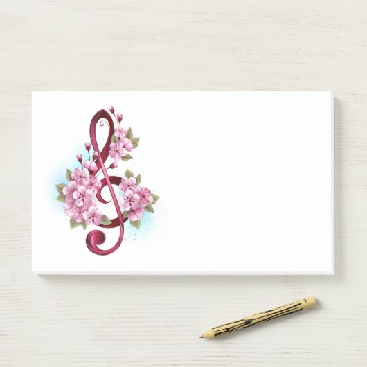 Muziektekiemen met Sakura bloemen Post-it® Notes (Op bureau)