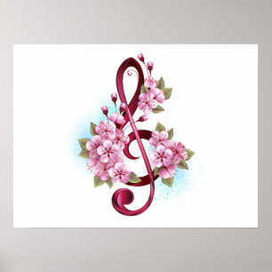 Muziektekiemen met Sakura bloemen Poster