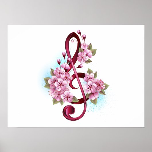 Muziektekiemen met Sakura bloemen Poster (Voorkant)