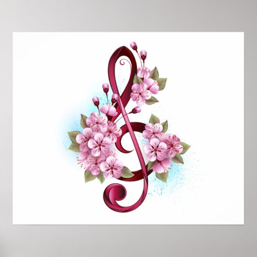 Muziektekiemen met Sakura bloemen Poster (Voorkant)