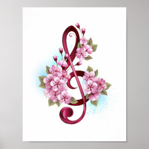 Muziektekiemen met Sakura bloemen Poster