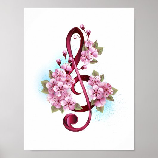 Muziektekiemen met Sakura bloemen Poster (Voorkant)
