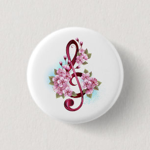 Muziektekiemen met Sakura bloemen Ronde Button 3,2 Cm