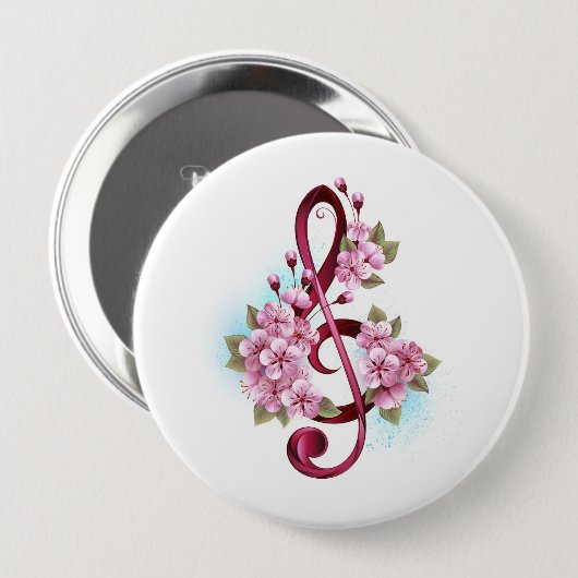 Muziektekiemen met Sakura bloemen Ronde Button 4,0 Cm (Voorkant /achterkant)