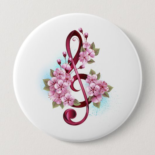 Muziektekiemen met Sakura bloemen Ronde Button 4,0 Cm (Voorkant)