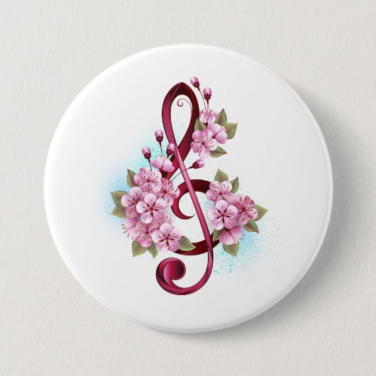 Muziektekiemen met Sakura bloemen Ronde Button 7,6 Cm (Voorkant)