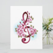Muziektekiemen met Sakura bloemen Save The Date (Staand voorkant)