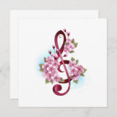 Muziektekiemen met Sakura bloemen Save The Date (Voorkant / Achterkant)