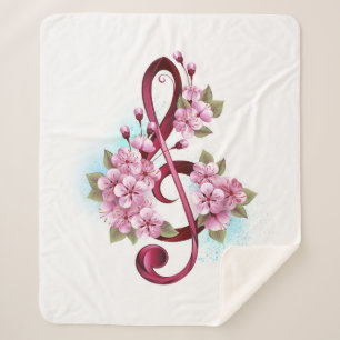 Muziektekiemen met Sakura bloemen Sherpa Deken