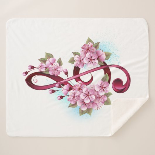 Muziektekiemen met Sakura bloemen Sherpa Deken (Voorkant (horizontaal))