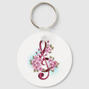 Muziektekiemen met Sakura bloemen Sleutelhanger