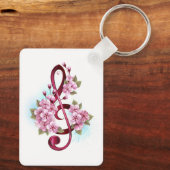 Muziektekiemen met Sakura bloemen Sleutelhanger (Achterkant)