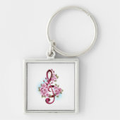 Muziektekiemen met Sakura bloemen Sleutelhanger (Voorkant)