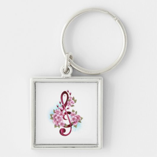 Muziektekiemen met Sakura bloemen Sleutelhanger (Voorkant)