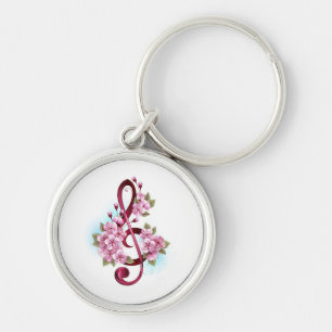 Muziektekiemen met Sakura bloemen Sleutelhanger