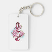Muziektekiemen met Sakura bloemen Sleutelhanger (achterkant)