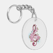 Muziektekiemen met Sakura bloemen Sleutelhanger (Voorkant Links)