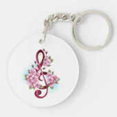 Muziektekiemen met Sakura bloemen Sleutelhanger (Achterkant)