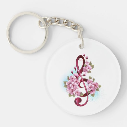Muziektekiemen met Sakura bloemen Sleutelhanger (Voorkant)