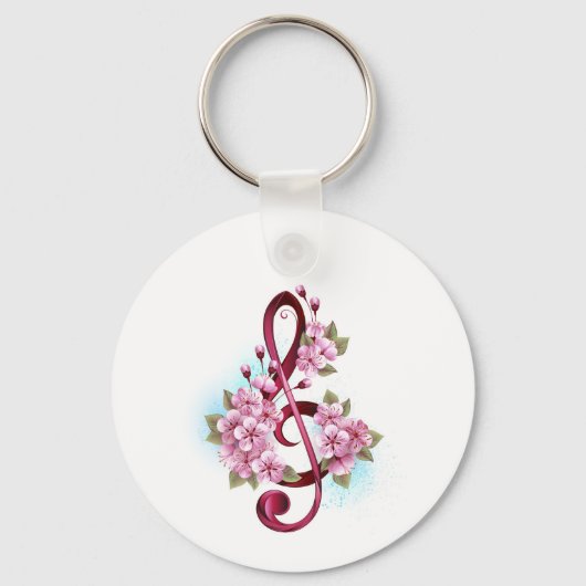 Muziektekiemen met Sakura bloemen Sleutelhanger (Voorkant)