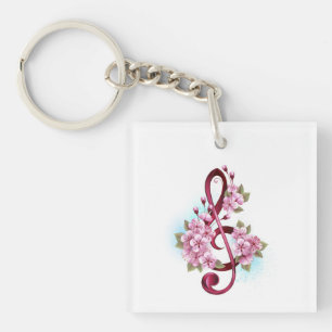 Muziektekiemen met Sakura bloemen Sleutelhanger