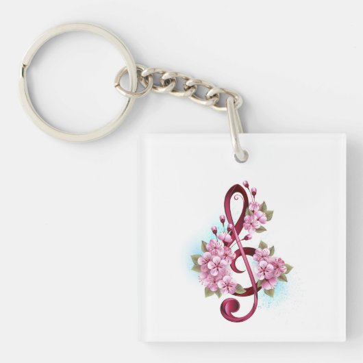 Muziektekiemen met Sakura bloemen Sleutelhanger (voorkant)