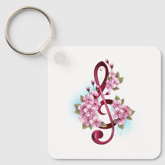 Muziektekiemen met Sakura bloemen Sleutelhanger (Voorkant)