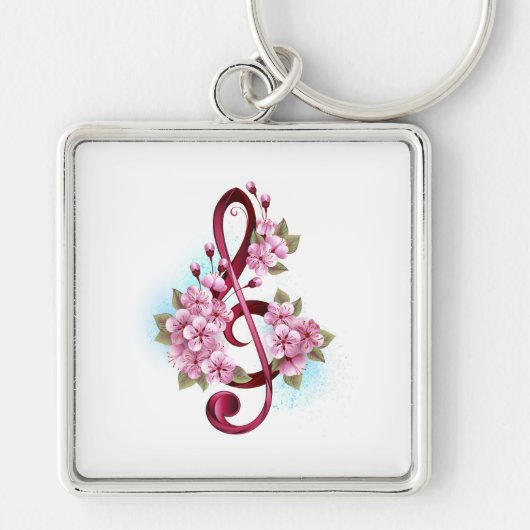 Muziektekiemen met Sakura bloemen Sleutelhanger (Voorkant)