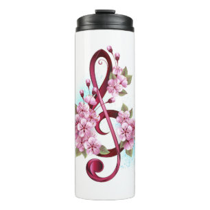Muziektekiemen met Sakura bloemen Thermosbeker