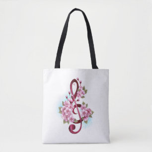 Muziektekiemen met Sakura bloemen Tote Bag