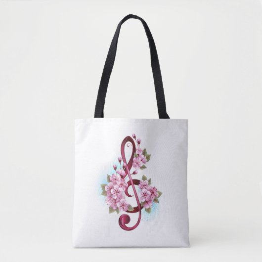 Muziektekiemen met Sakura bloemen Tote Bag (Voorkant)